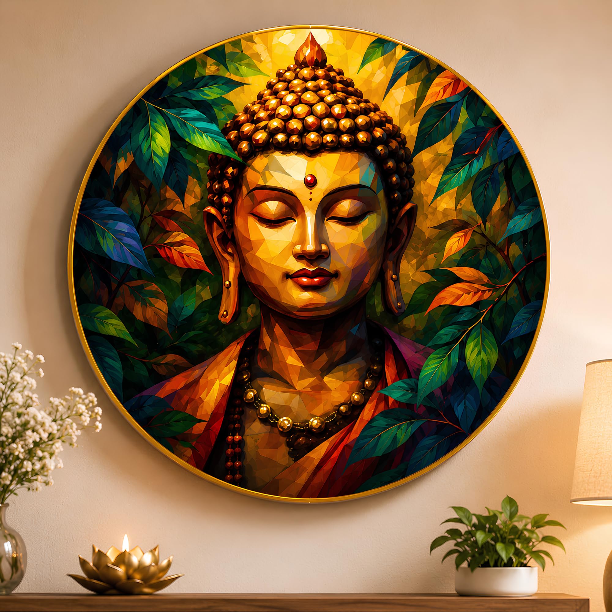Buddha Ji Wall Hanging for Living Room, 12 Inch Round MDF Wooden Wall Decor, Waterproof Buddha Wall Art, Decorative Items for Home, Bedroom, Mandir, Office, Main Door Decoration, Pack of 1-image-20