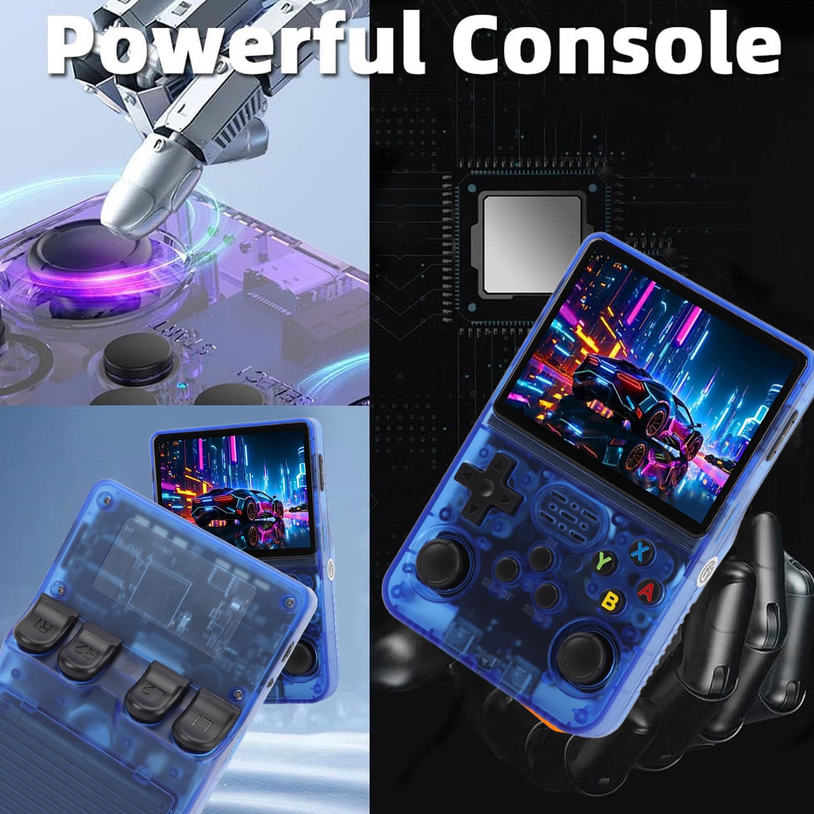 Przenośna Konsola do Gier, Konsole do Gier Retro, Podwójne Joysticki 3D, Ekran IPS 3,5 Cala, Przenośne Gry Wideo w Stylu Retro 64 GB / 128 GB, Bateria 3000 MAh