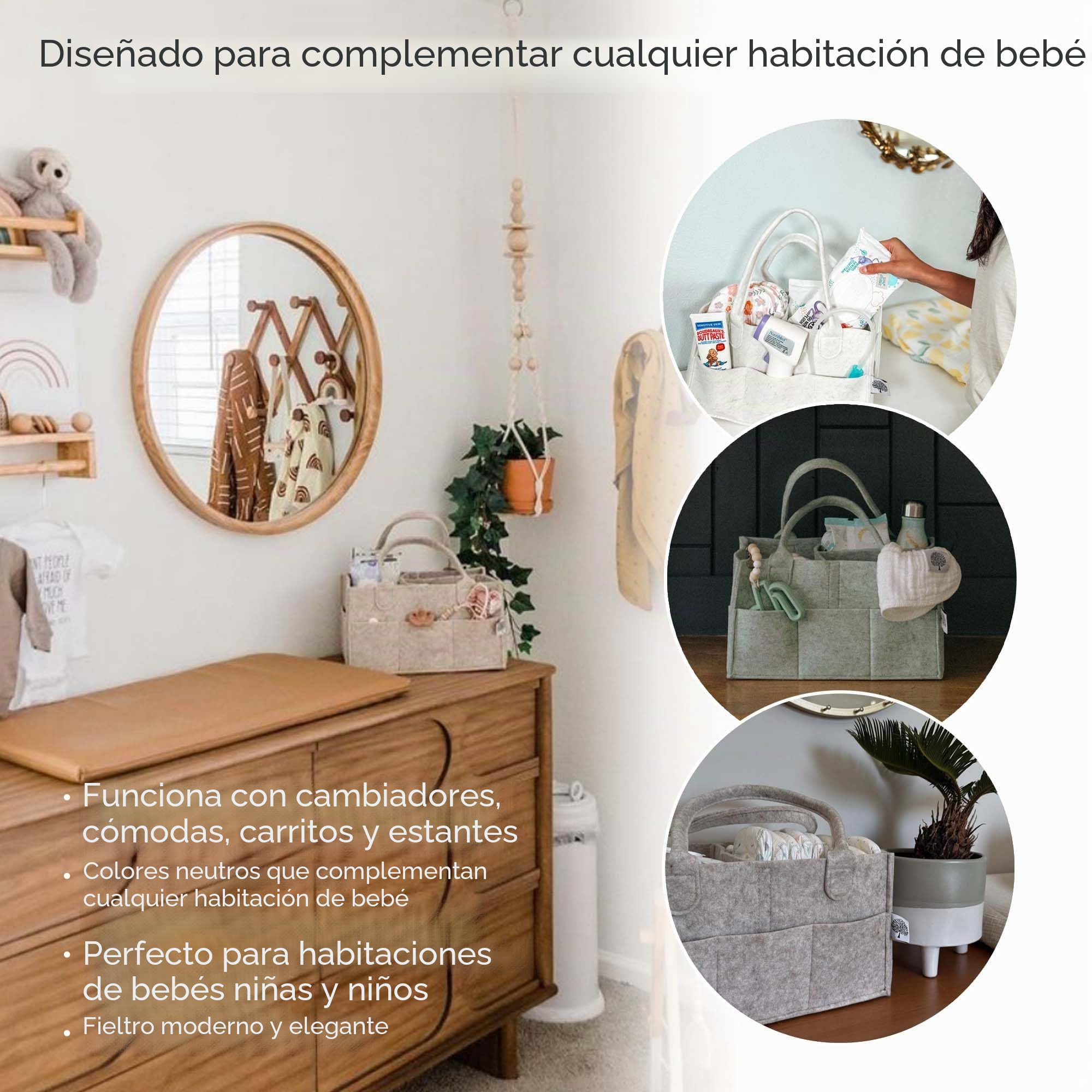 Parker Baby - Cesta para pañales, organizador para casa y coche, para pañales y toallitas, beis (Oatmeal), normal