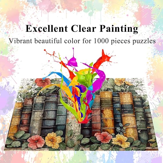 Jigsaw Puzzles for Adults 1000 Pieces, Vintage Books with Poster Interlock Perfectly Letter on Back No Dust, Home Decor Birthday Party Gift Toy for Men Women Elders Seniors (27.5
