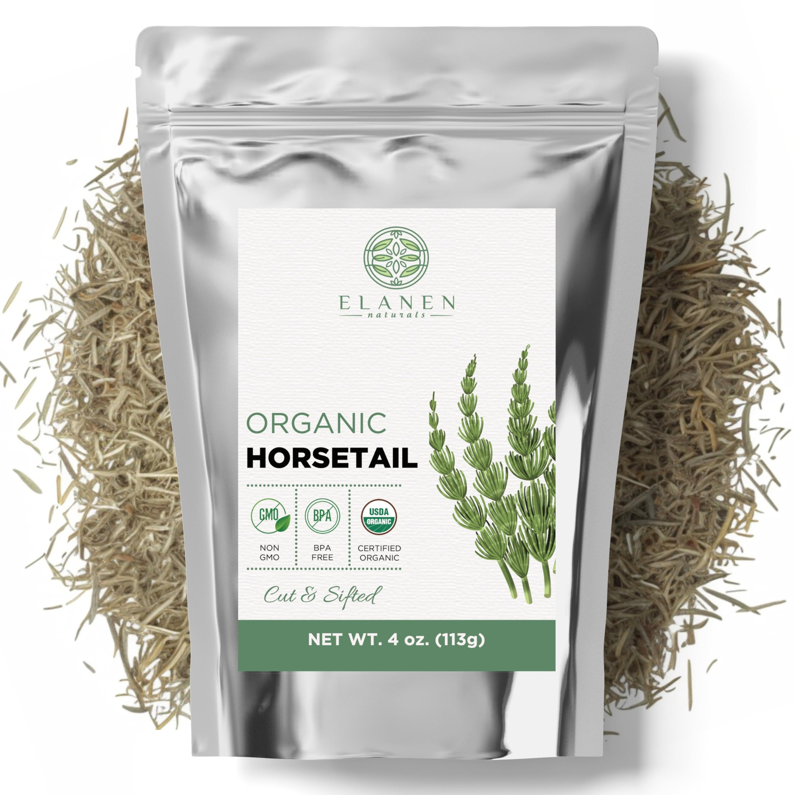 Organic Horsetail Herb 4 oz. (113g), USDA Certified Organic Cola de Caballo Hierba, Horse Tail Plant Tea, Shave Grass Loose Leaf for Hair Growth, Cut & Sifted