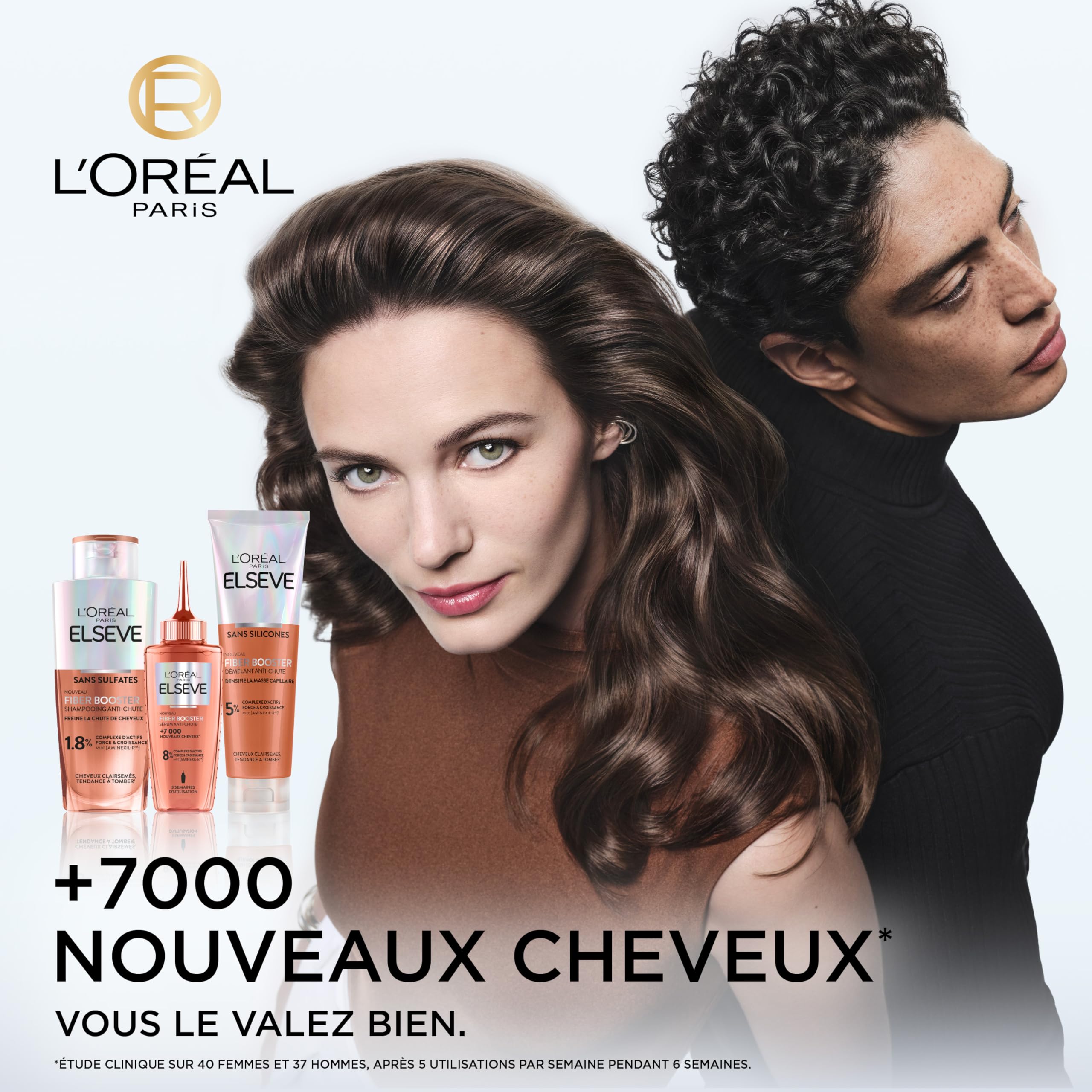 L'Oréal Paris Elvive Kit Anti-Chute Growth Booster Cheveux Abîmés Elseve Fiber Booster Shampoing 200ml + Après-Shampoing 150ml + Sérum 102ml avec Aminexil-R Niacinamide - Lot de 3