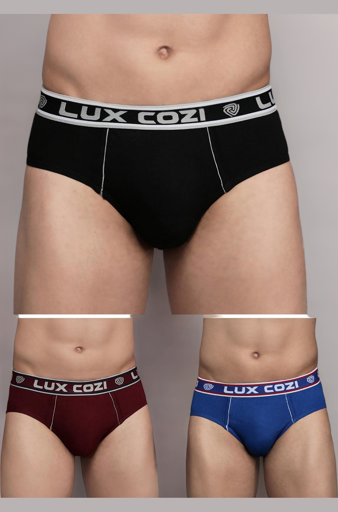 Lux Cozi Men's 100% Cotton Brief (Pack of 3) (Color & Prints May Vary)