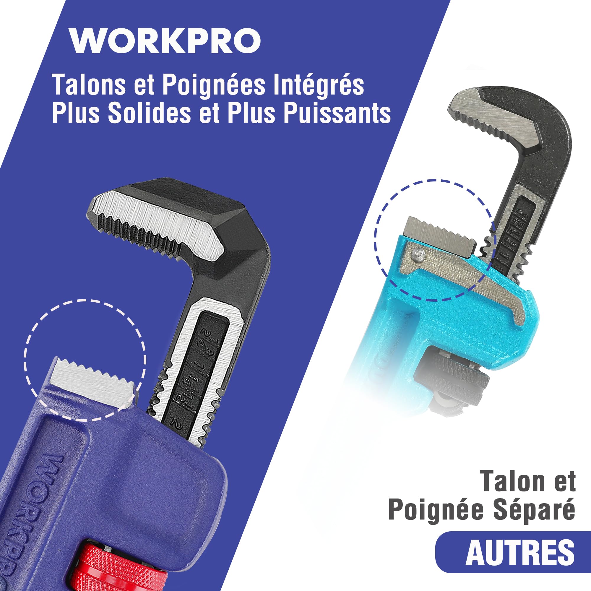 WORKPRO Clé à Griffe de Forgeage Entier 350 MM, Clé Serre-tube Droite Robuste pour Réparation de Plomberie