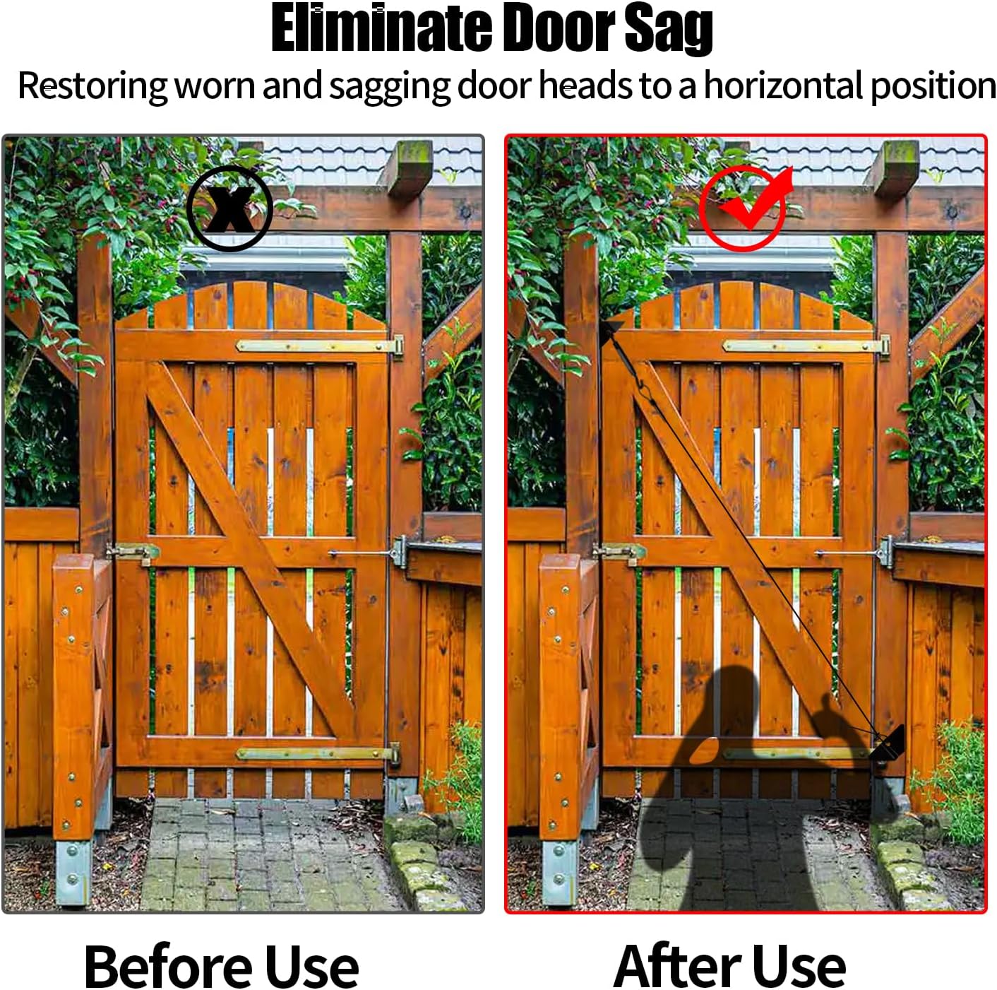 Anti Sag Gate Kits for Wooden Fence, Door Support Cable Kit in Zinc, Black Anti-Sagging Fence Door Kit Steel Hardware for Wooden Correcting or Preventing