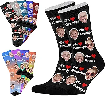 Custom Socks with FACE PHOTOS TEXT Made in USA, Personalized Funny Gifts for Birthday Christmas Wedding