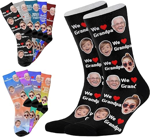 Custom Socks with FACE PHOTOS TEXT Made in USA, Personalized Funny Gifts for Birthday Christmas Wedding
