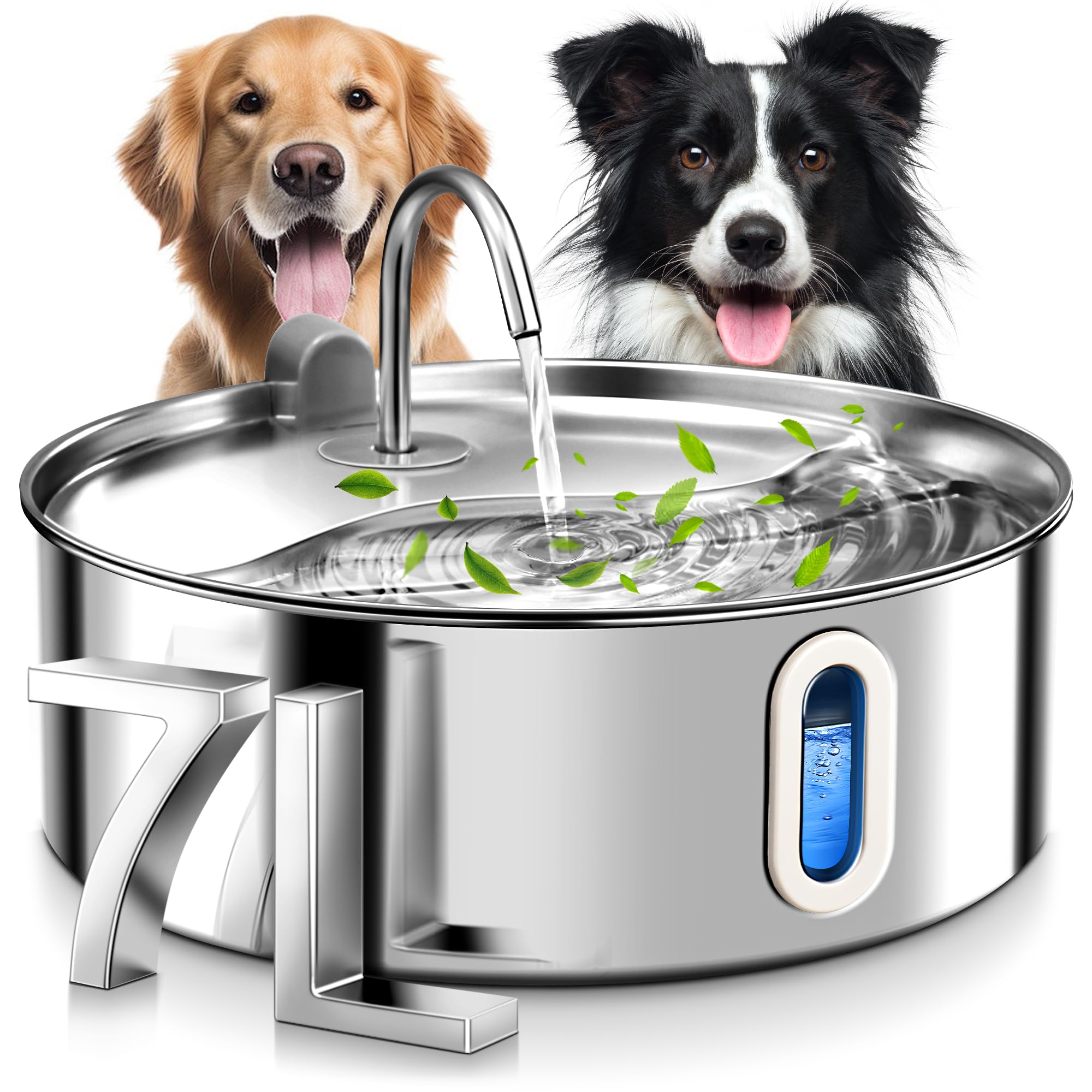 FUKUMARU Fontaine à Eau Chat et Chien, 7L Super Silencieuse en Acier Inoxydable avec Fenêtre Visible, Distributeur Eau Chat avec 3 Filtres de Remplacement