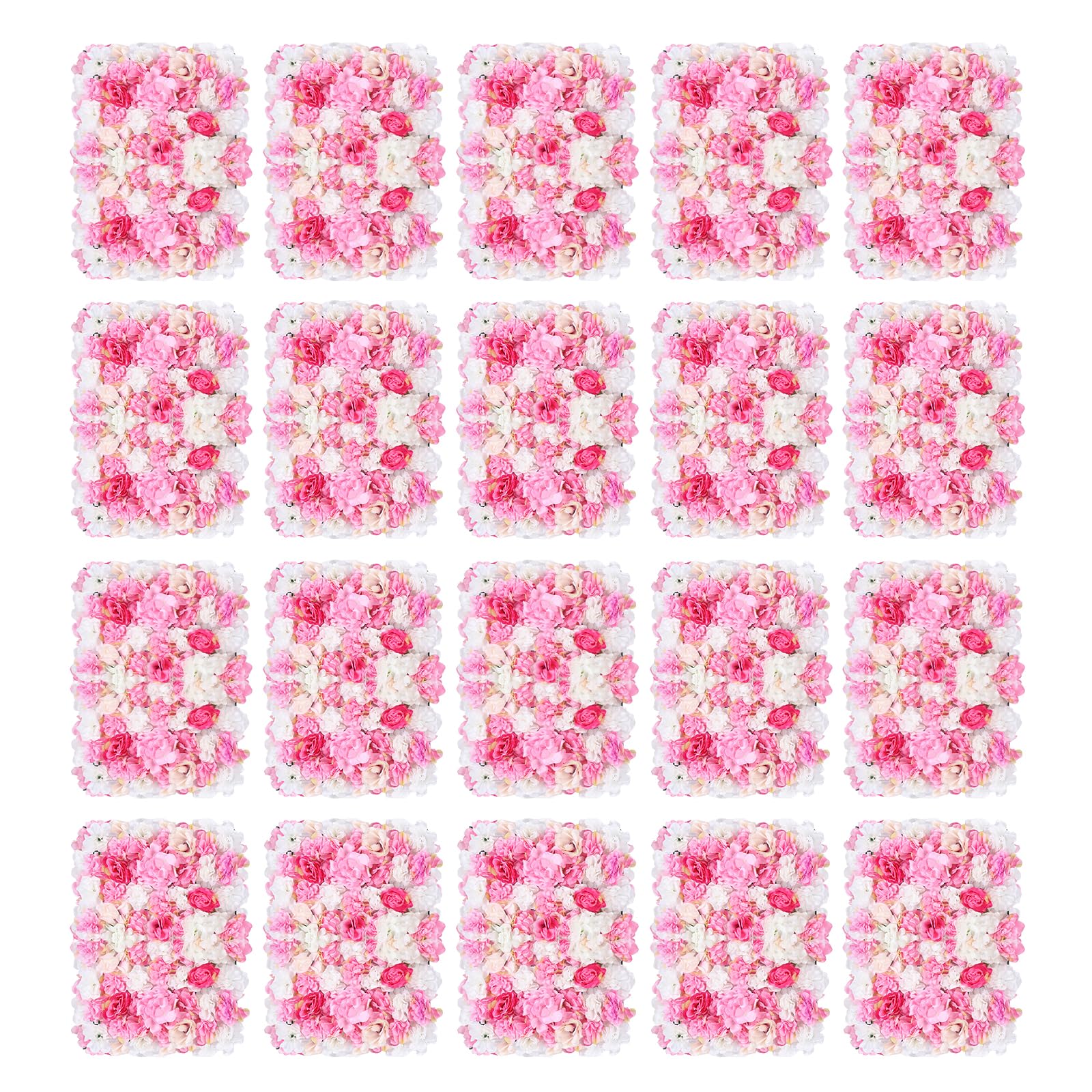 20 Stück Blumen Wandpaneel Blumen Hintergrund Wand Panel Blumenwand Hintergrund Kunstrosen Hochzeit Dekoration 60 * 40 cm Weiß & Rosa Kunstrosen