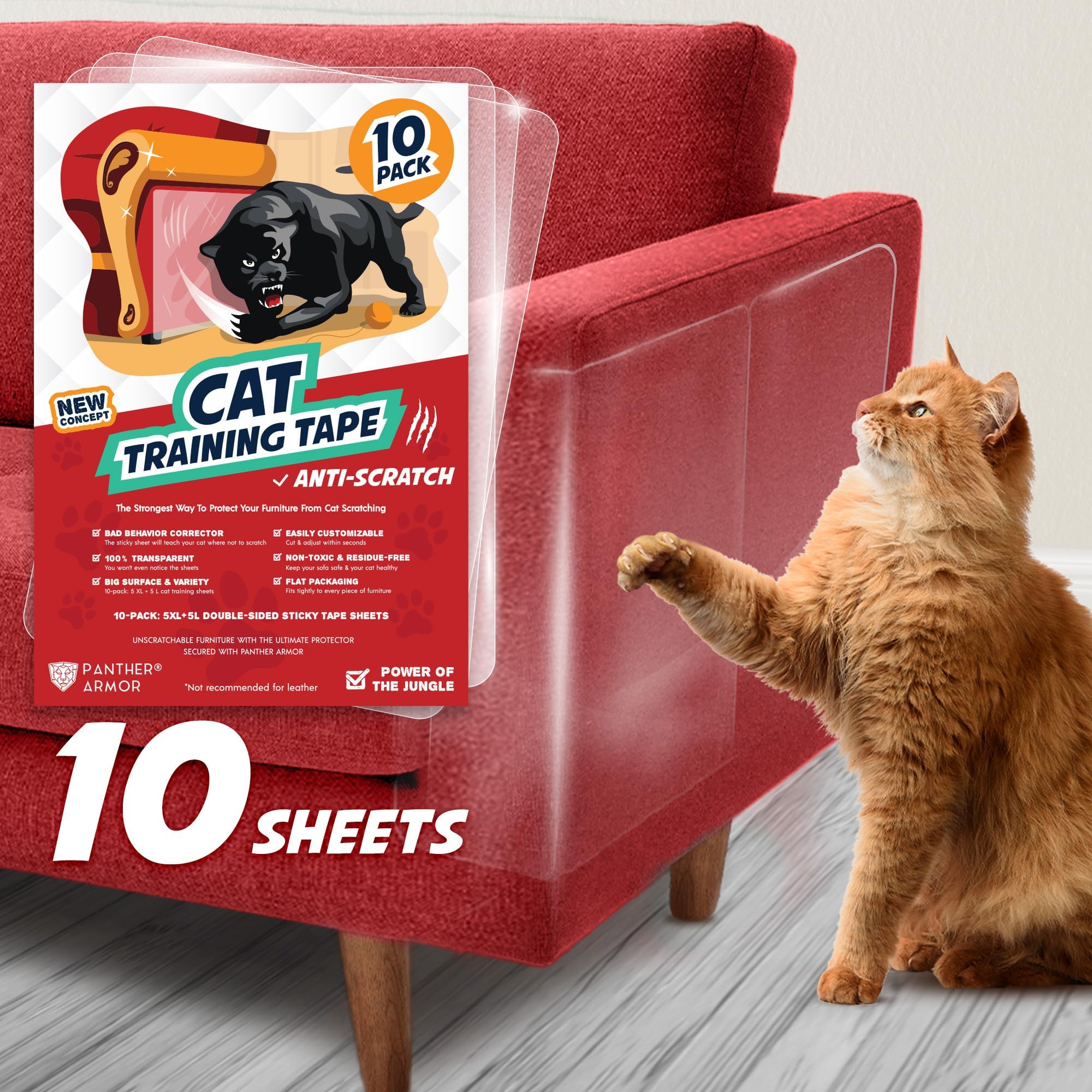 Panther Armor 10(Ten)Pack Furniture Protectors from Cats Scratch Double Sided Anti Cat