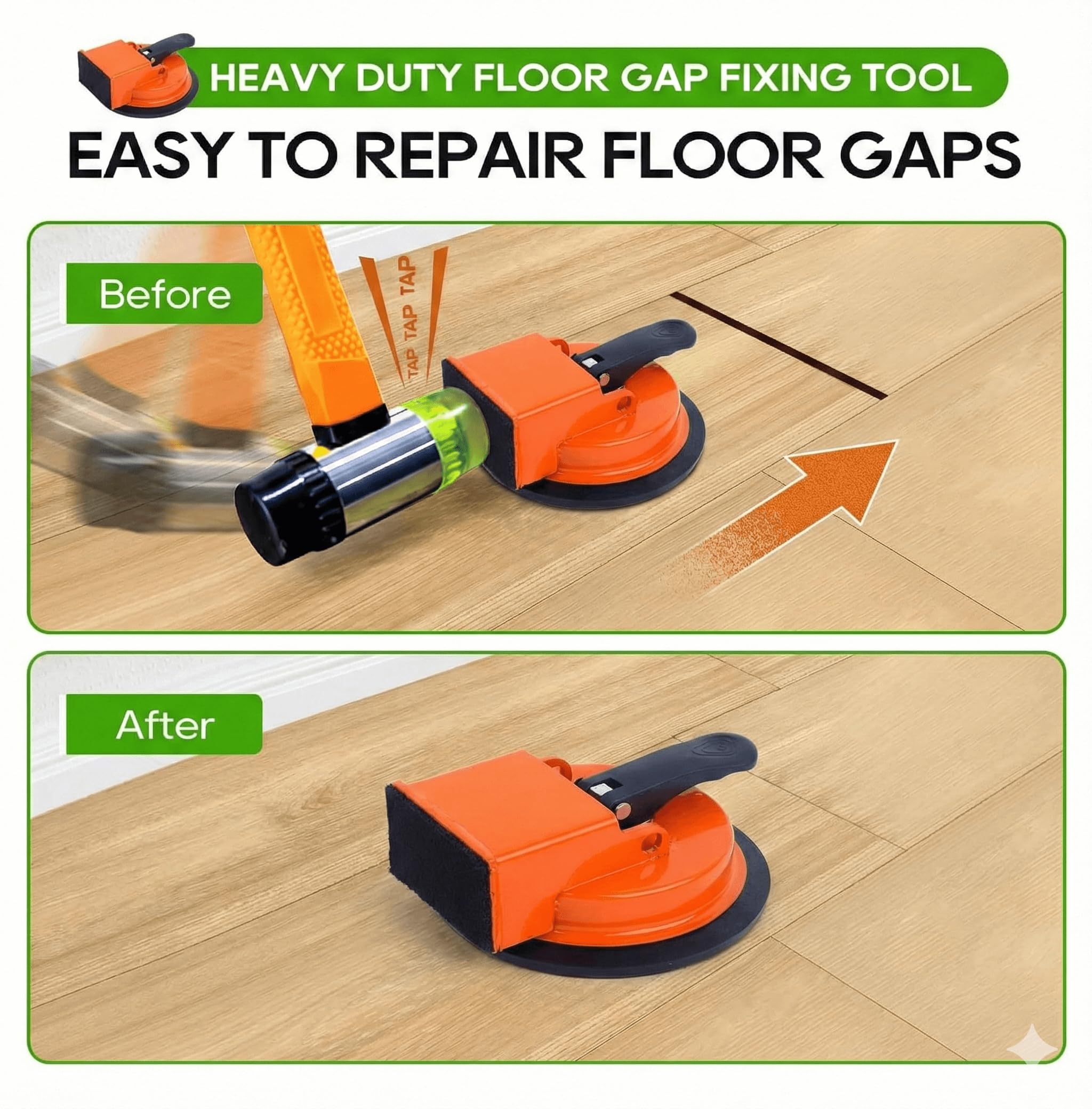 Floor Gap Fixer Tool, Heavy Duty Suction Cup Plank Grabber for Wood Laminate Vinyl Flooring Gap Repair, Professional Installation Kit for Filling Floor Gaps with 3 Replaceable Sponge Pads — view 6