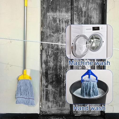 Miniatura 5 de Paquete de 6 cabezales de repuesto para fregona comercial, de algodón resistente, color azul, reutilizables, para uso residencial industrial