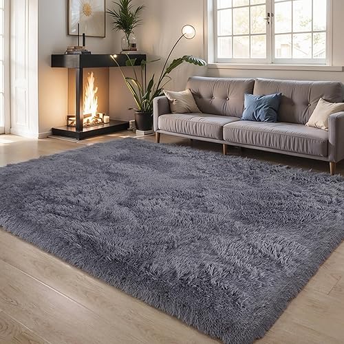 Miniatura 53 de Alfombras mullidas de 4 x 6 pies para dormitorio de niñas, alfombra de pelo largo lavable en arco iris para habitación de niños, guardería