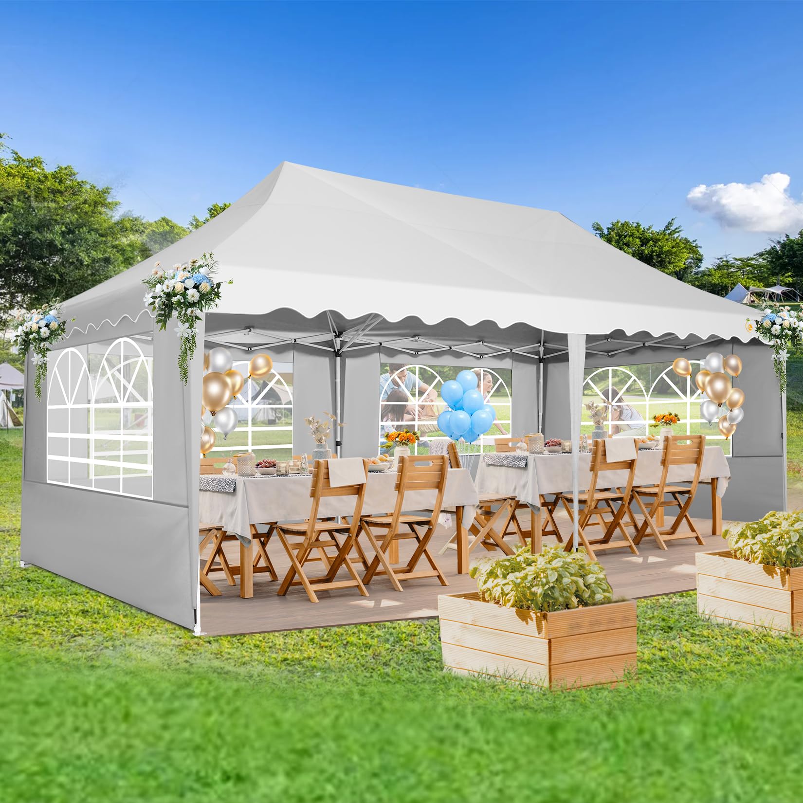 Hoteel Tonnelle Barnum Pliante 3x6 de Jardin Extérieur Professionnel avec 6 Parois, Sac à roulettes et 4 Sacs de Sable, Installation Facile pour Événements Extérieurs, Imperméable et UV50+, Blanc