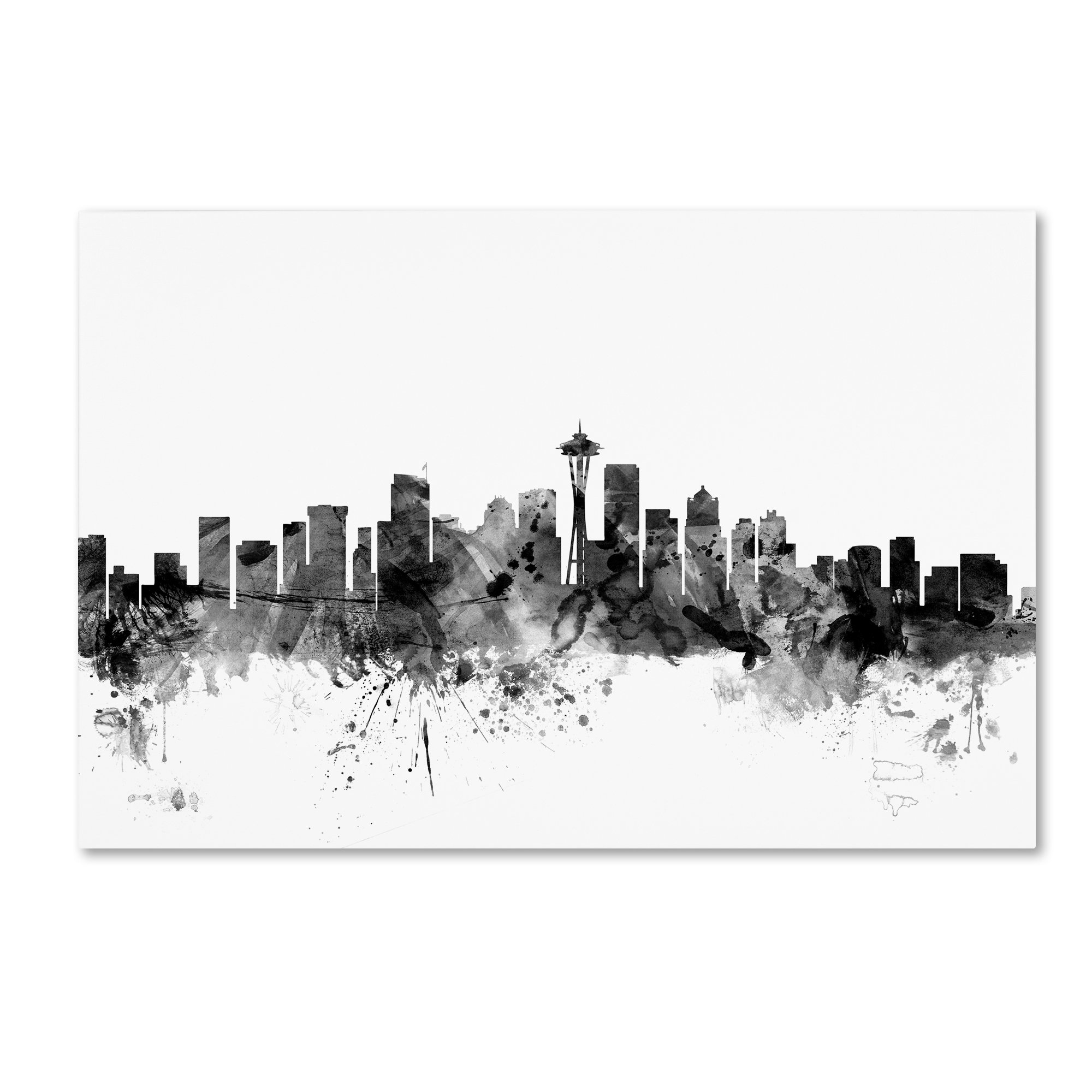 Trademark Fine Art Seattle Washington Skyline B&W by Michael Tompsett, 12x19-Inch Canvas Wall