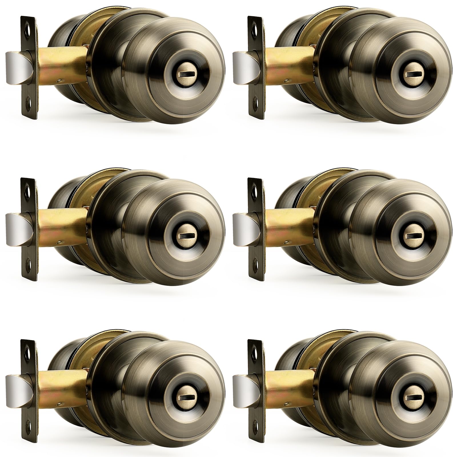Probrico Bed Bath Keyless Privacy Interior Door Knobs Antique Brass Door Knobs 6 Pack