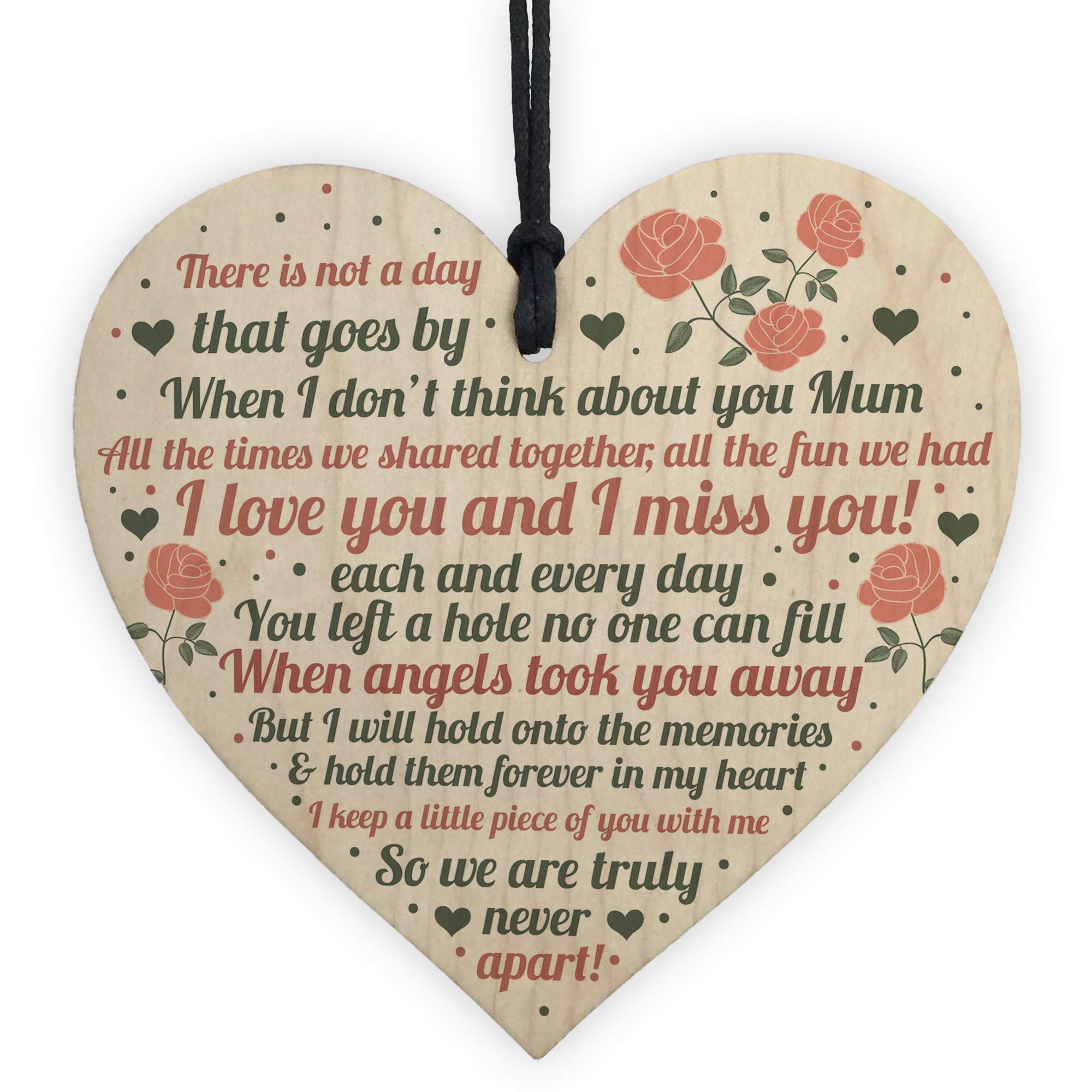 RED OCEAN Mum Memorial Gifts Mum Memorial Plaques Wooden Heart Mum Memorial Birthday Remembrance Plaque