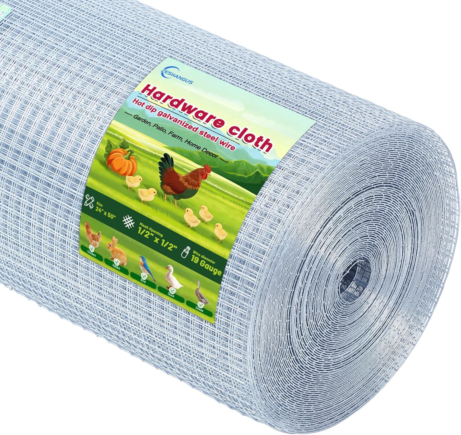 1/4'' 48'' X 100' Hardware Cloth, Chicken Wire Fencing Double Layer Hot Dip Galvanized, Wire Mesh Fence Chicken Rabbit Snake Cage Wire Fence Mesh Roll, for Chicken Coops, Fencing, Garden Protection