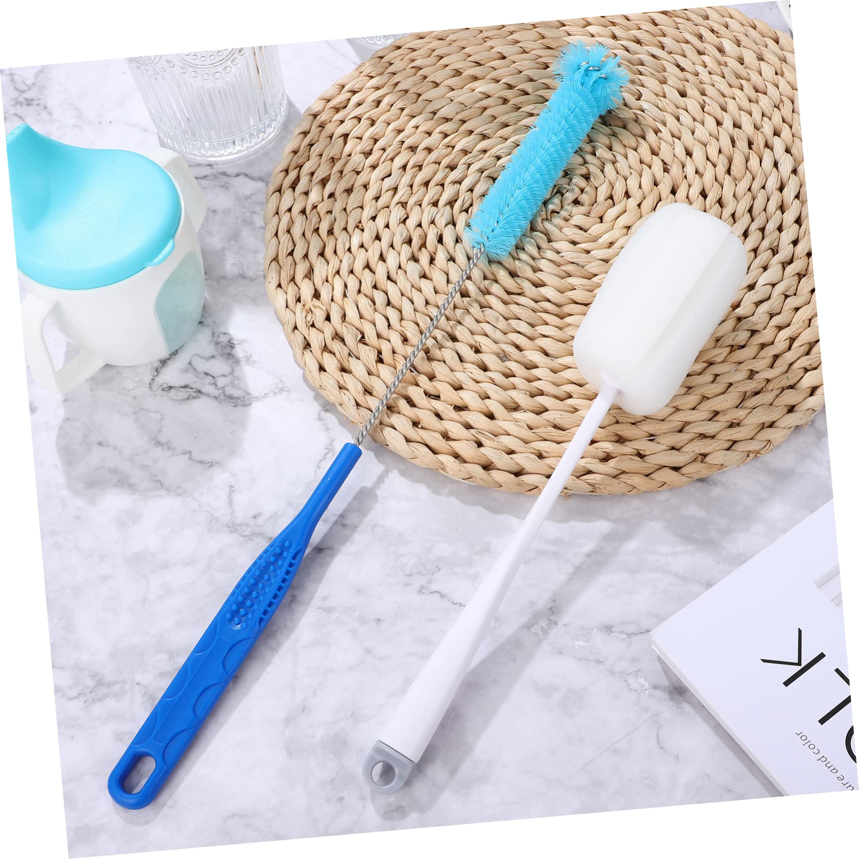 4 Ensembles Kit de Nettoyage de Bouteilles Brosse Éponge Brosse Bouteille pour Nettoyage de Verres et Contenants Design Ergonomique et Matériaux Sûrs