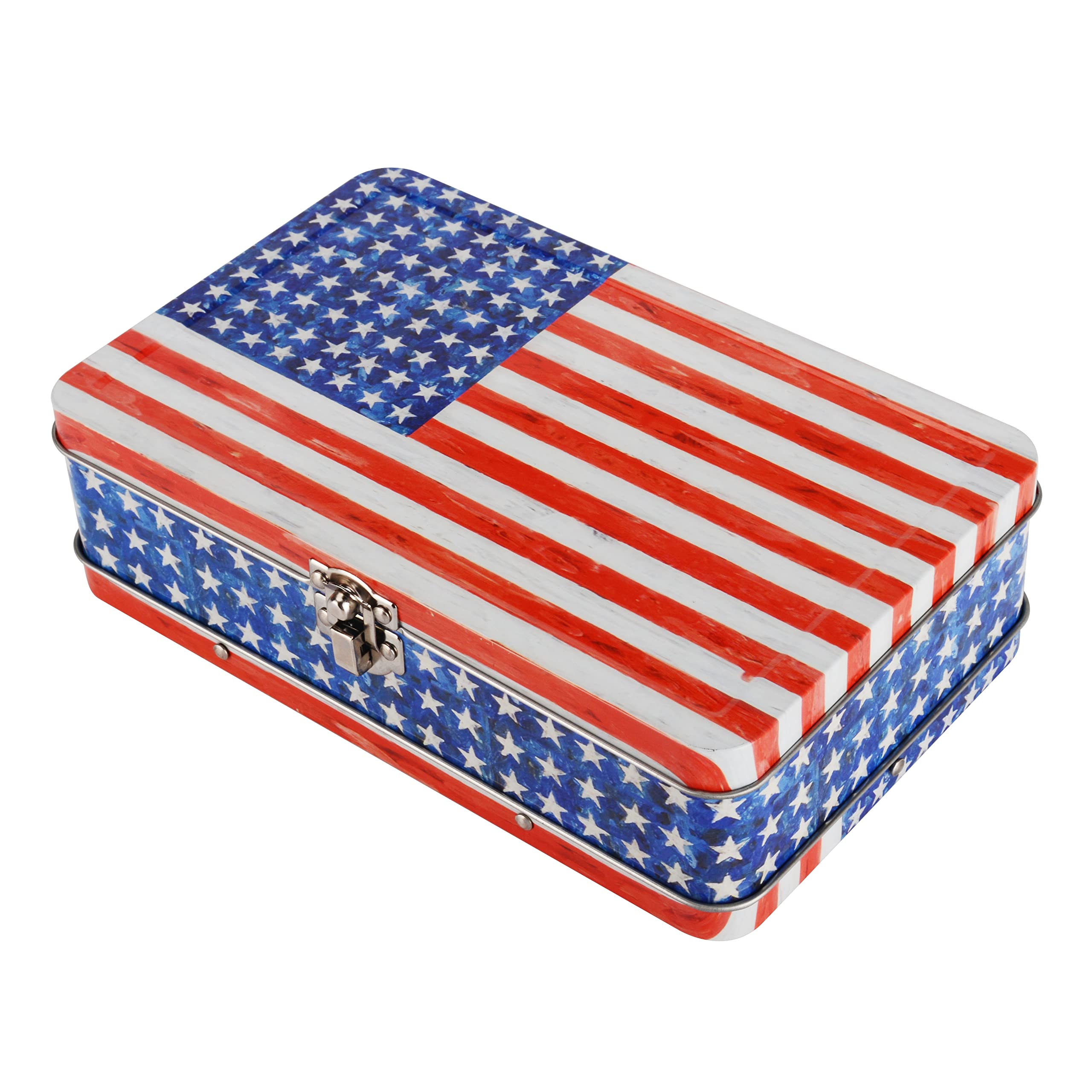 DAHO Metal Storage Box with Hinge for Office, School, Home, Makeup, Arts &amp; Crafts and Accessories (Red Blue White)