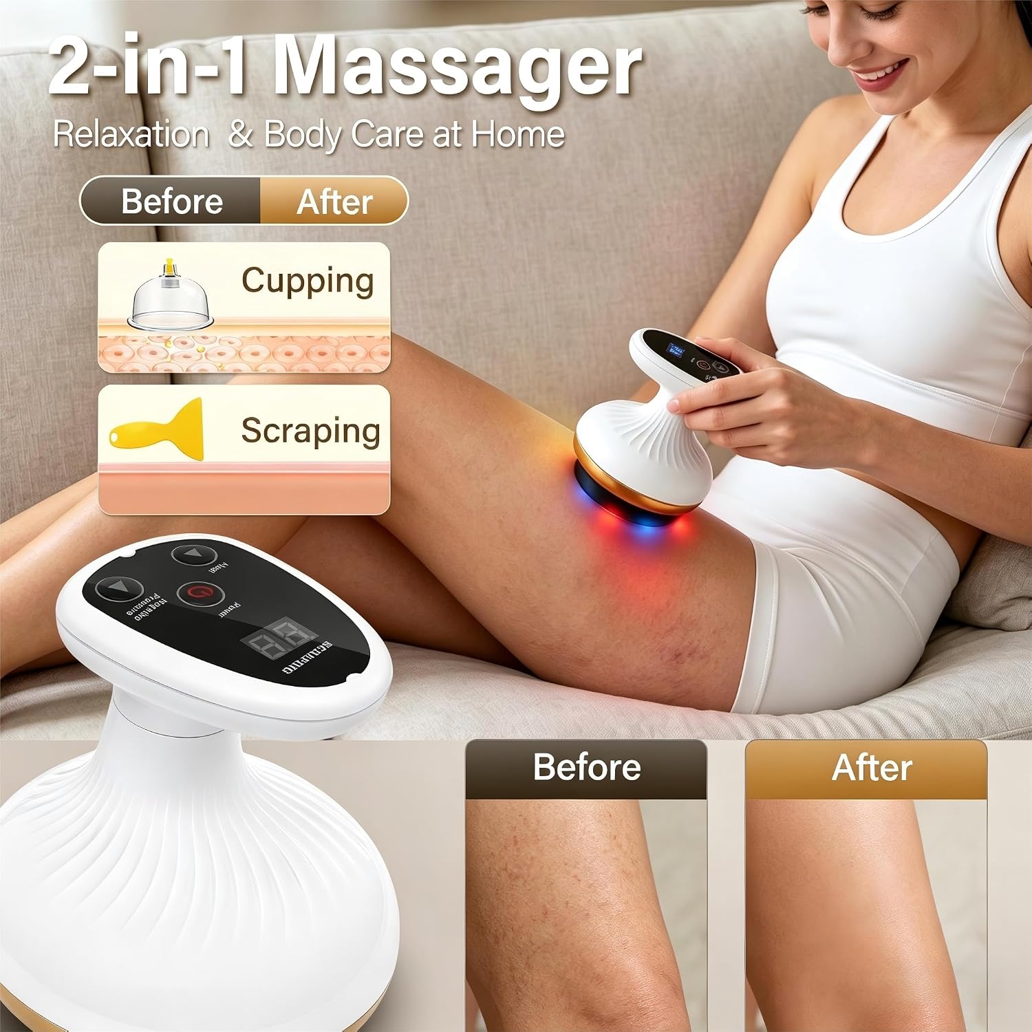 LKEE Cellulite Massage Tool, 9-Level Adjustable Electric Cupping Gua Sha Massager with Warm Therapy, Rechargeable Portable Skin Smoothing Device for Full Body Cellulite Removal