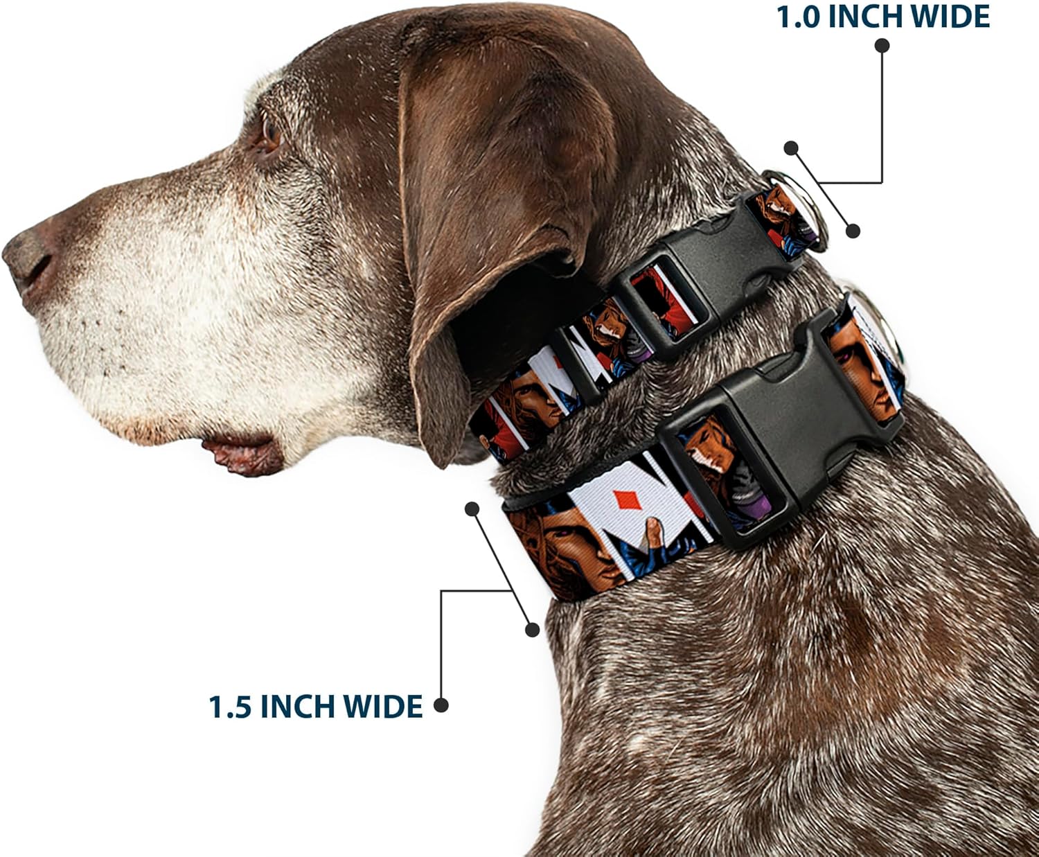 Marvel Comics Pet Collar, Dog Collar Plastic Buckle, X Men Gambit Cards Pose Blocks, 16 to 23 Inches 1.5 Inch Wide
