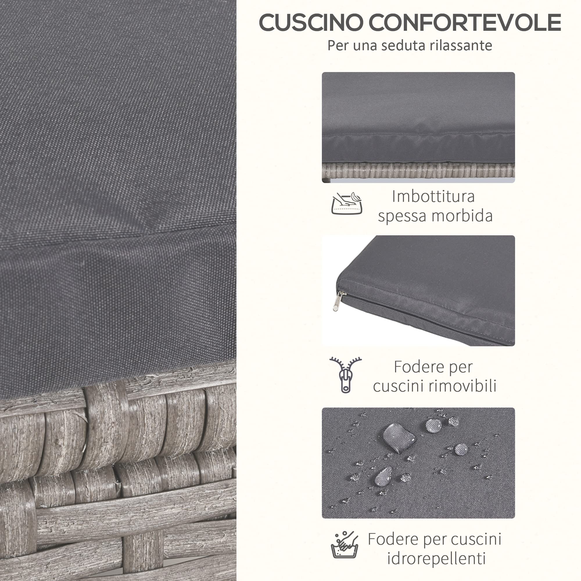 Outsunny Set Mobili da Giardino Esterno Tavolo con 4 Sedie 9pz Grigio | 4 Poggiapiedi, Rattan