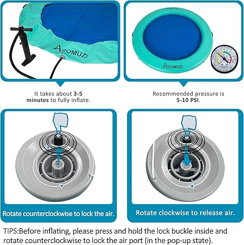 Miniatura 6 de Hamaca de agua, muelle flotante inflable, anillo flotante redondo para adultos, balsa flotante de piscina resistente para océano y lago, 6 pies8 pies
