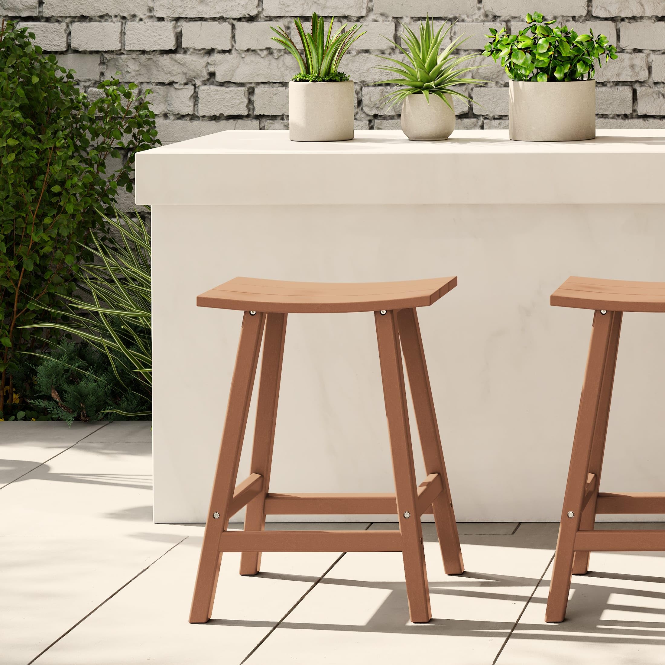 WestinTrends Malibu 24 Inch Outdoor Bar Stools, All Weather Resistant Poly Lumber Adirondack Counter Height Stools, Teak