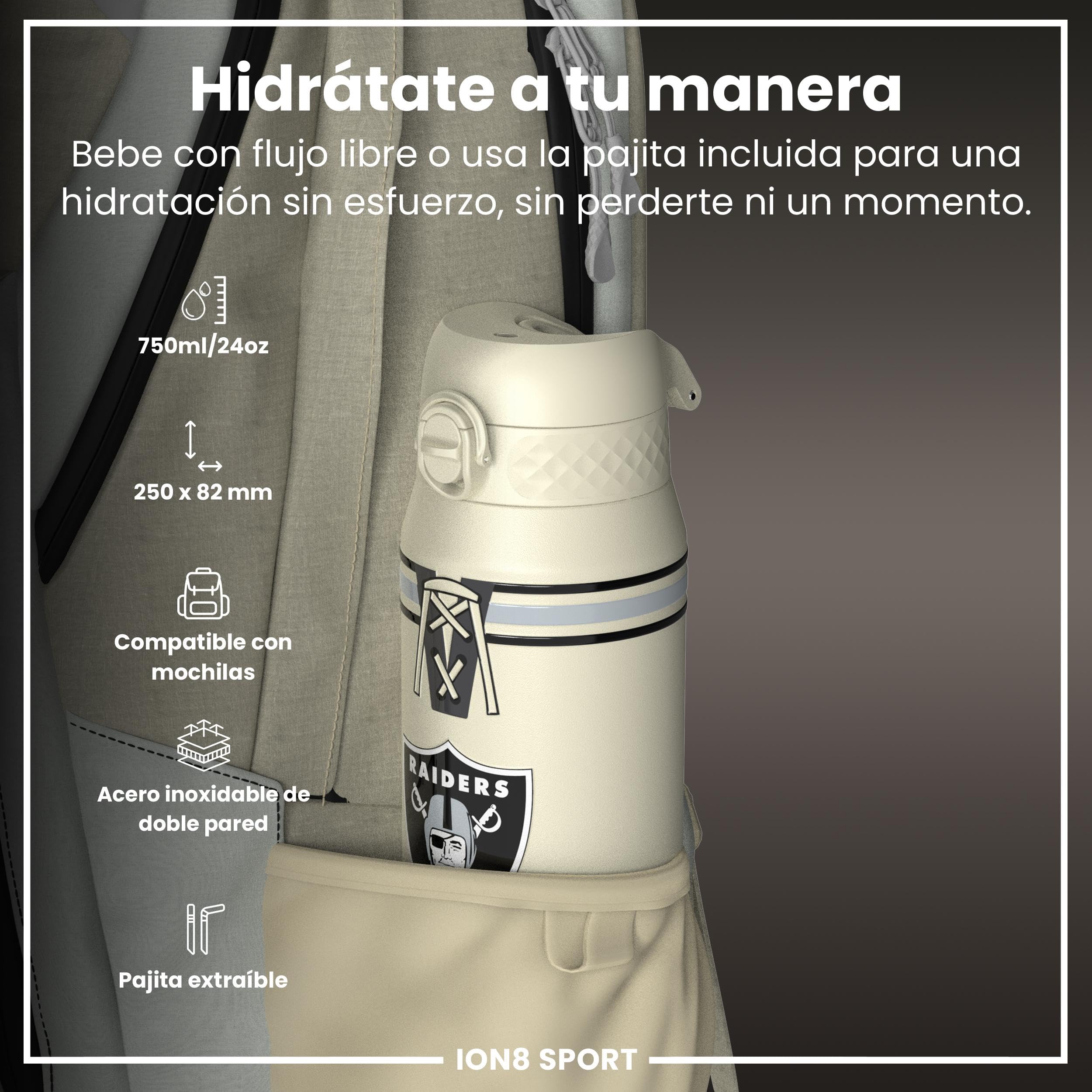 ion8 NFL Botella a Prueba de Fugas, Fácil de Abrir, Cerradura Segura, Asa de Transporte, Aptas para Lavavajillas, Acero Inoxidable, Ideal para Deportes