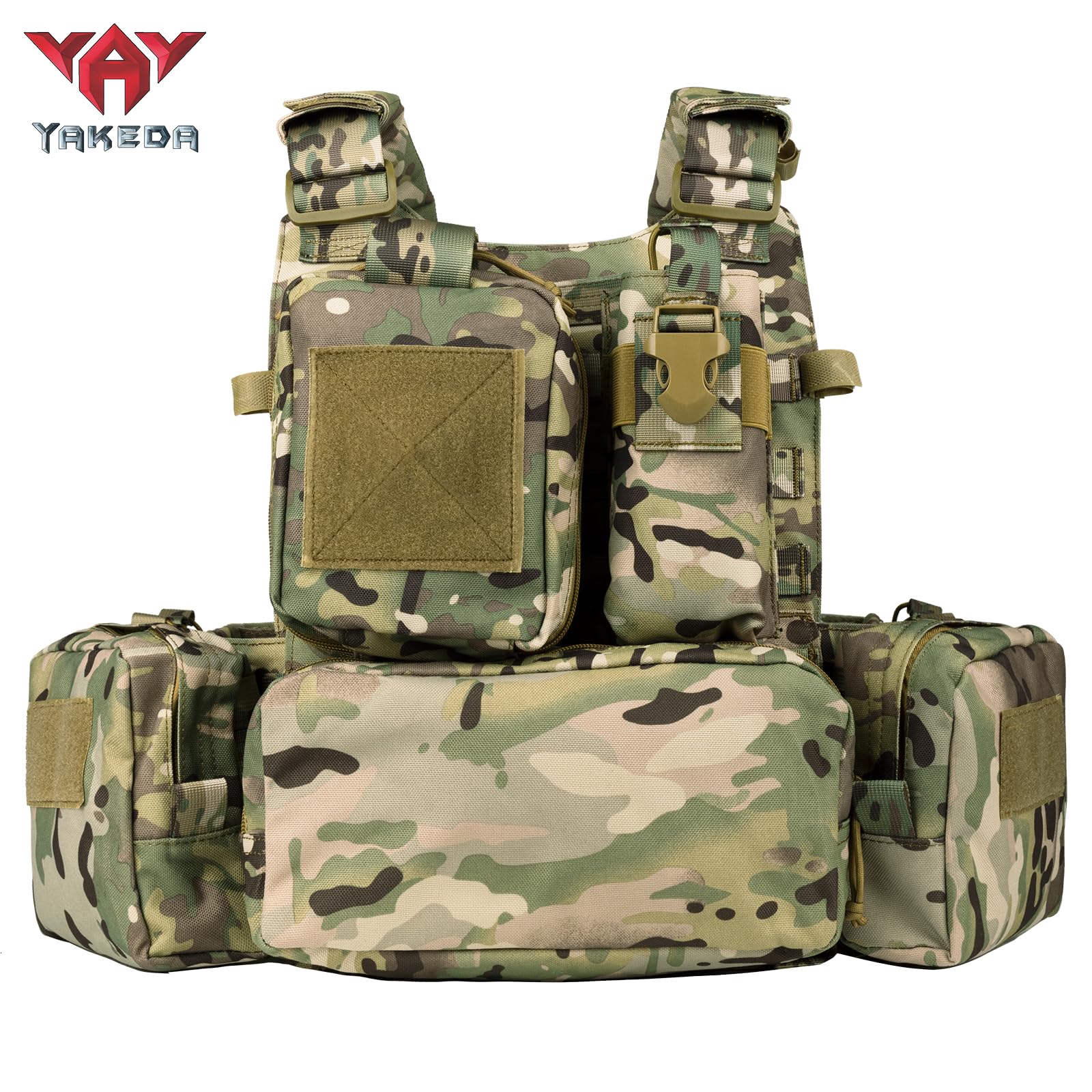 YAKEDA Tactical Training Vest with PALS System - Multi-Pocket Adjustable Straps Quick-Release Buckle for Hunting (US, Alpha, One Size, Regular, Regular, CP)