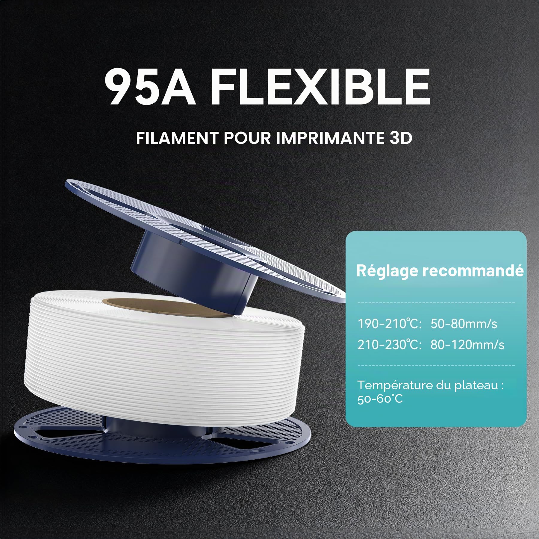 SUNLU 2KG TPU 3D Impression Filament 1.75mm, Qualité Industrielle 95A TPU, Résistant à l'usure, Flexible, Haute élasticité, Filament TPU facile à imprimer, Précision ±0,03mm,1kg,2 bobine Noir+Blanc