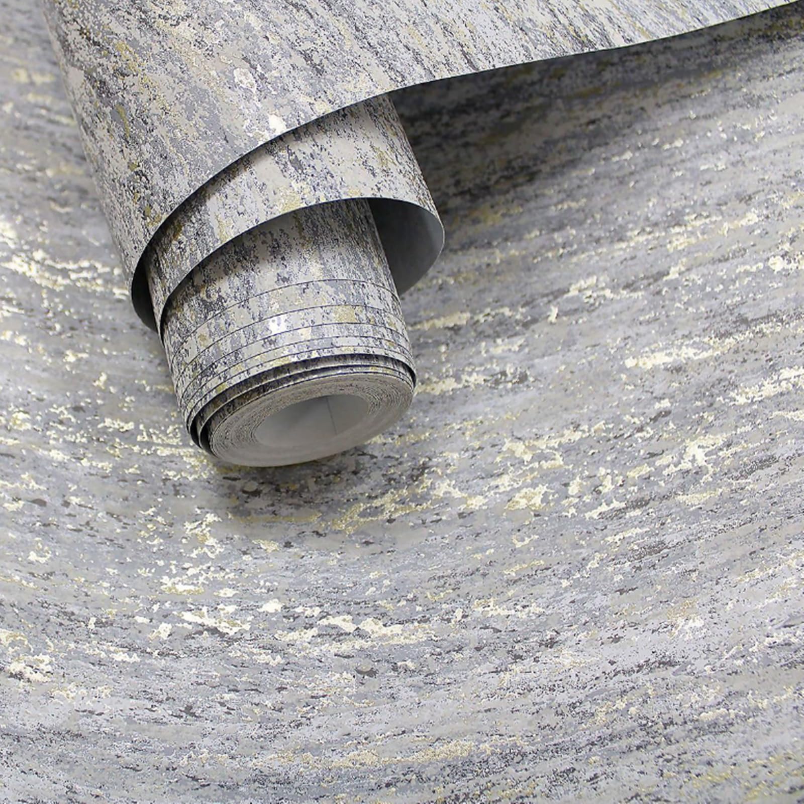Grey Wave Effect Wallpaper Gold Metallic Shimmer Textured Feature Wall Lounge