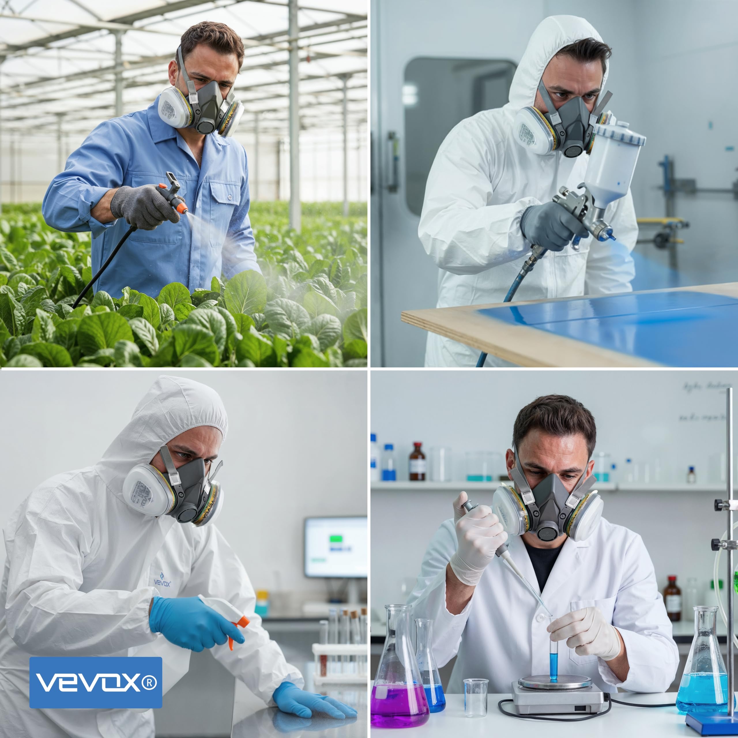 VEVOX® Atemschutzmaske - ABEK1P2 - Gasmaske - Staubmaske - Lackiermaske | Schutz gegen Feinstaub, Gase und Dämpfe - zum Lackieren, Schleifen und Sanieren - 20x P2 und 4x ABEK1 Filter - Schutzbrille