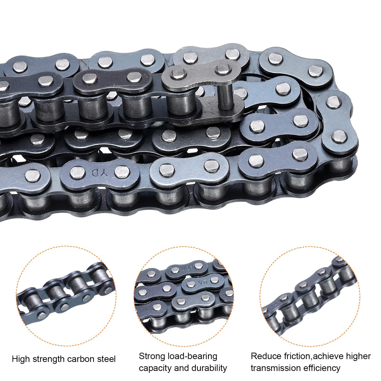 QUARKZMAN #41/ DIN/ISO 085 Roller Chain 4 Fuß 1/2" Teilung Kohlenstoffstahl Rollenkette Mit 4 Kostenlosen Master Verbindungsgliedern Für Go-Karts Fahrräder 96 Glieder
