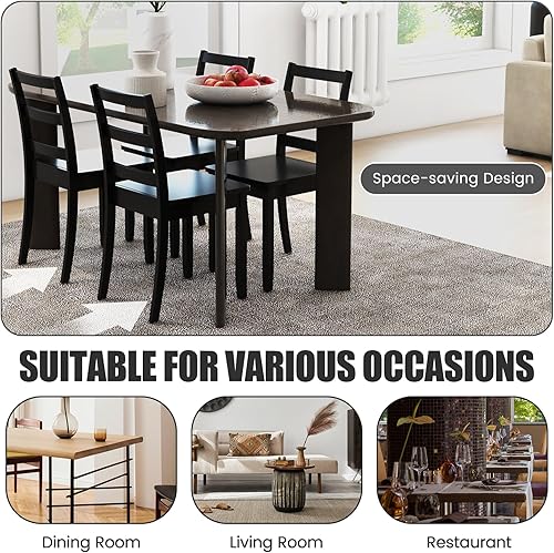 Miniatura 8 de GOFLAME Juego de 2 sillas de comedor, sillas laterales con respaldo de escalera con patas de madera de goma maciza y almohadillas antideslizantes