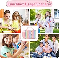Vista 6 de Lonchera para niñas, bolsa de almuerzo rosa arcoíris impermeable, con aislamiento térmico, correas ajustables para el hombro, lonchera de ballet