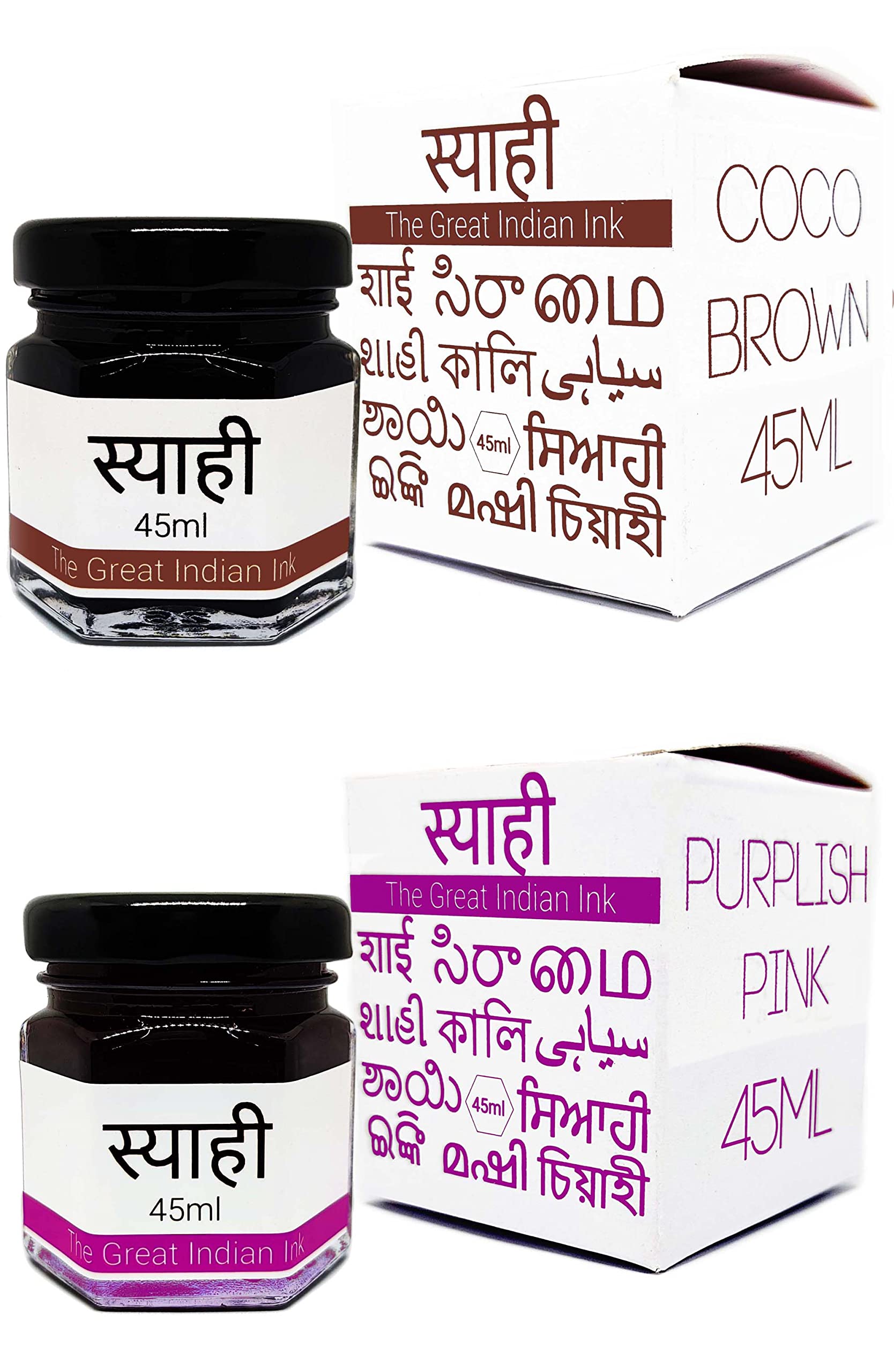 Syahi - The Great Indian Ink - Fountain Pen, Calligraphy, Drawing, Doodle, V5, V7, Trimax (Purplish-Pink-Coco-Brown)