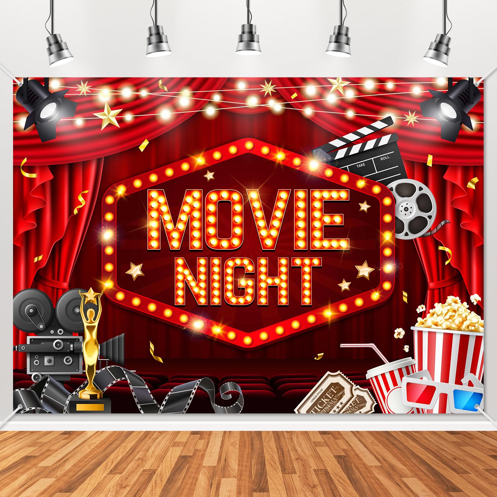 Photo 1 of Mocsicka Movie Night Birthday Backdrop Banner, 7x5ft