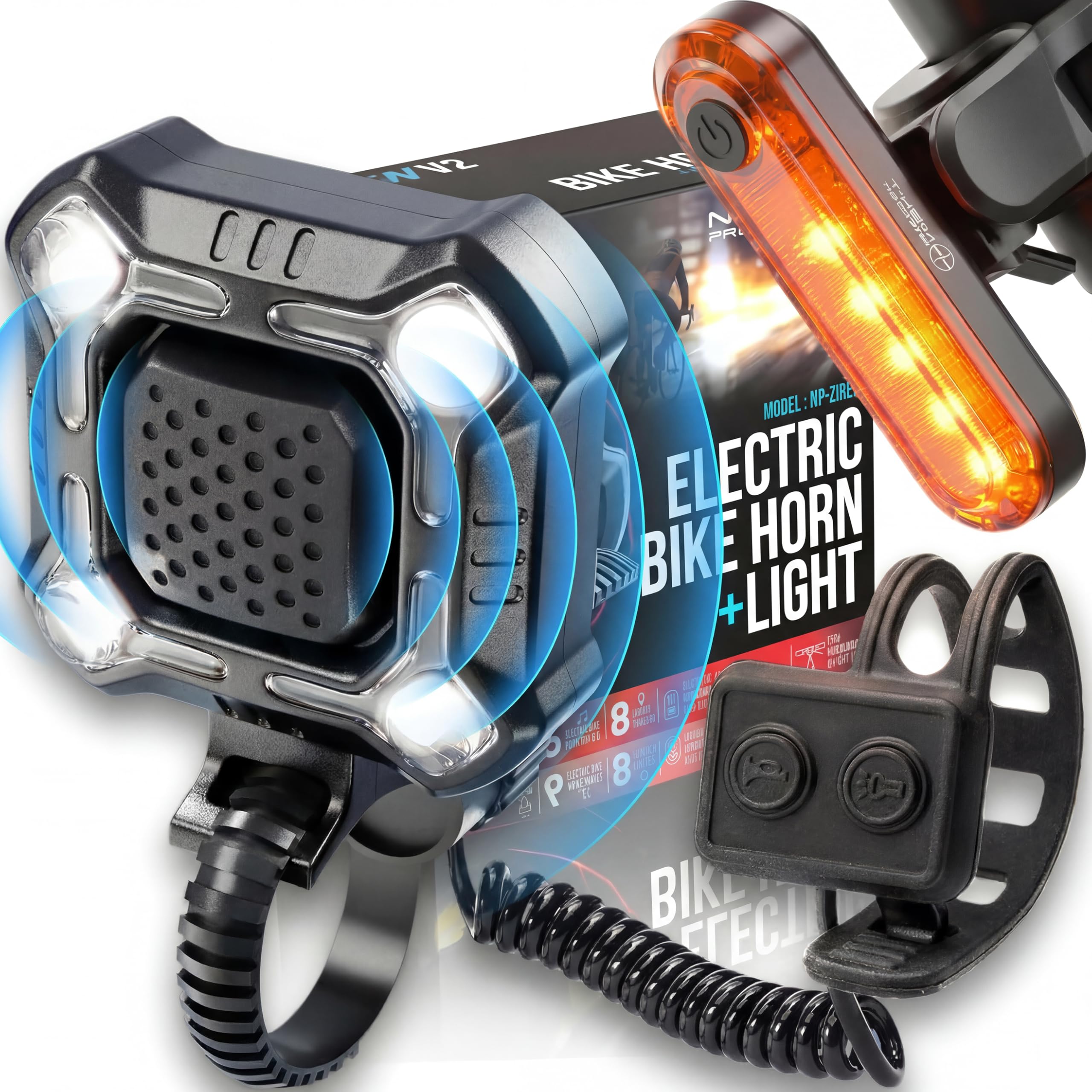 ライト・ランタン 38kT BYCRUISE Ver. PART II ZIREN buzina de bicicleta alta de 140 dB e luz de LED, buzina