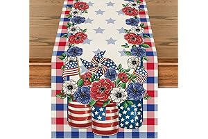 Artoid Mode Buffalo Plaid Vases Flowers 4th of July Patriotic Memorial Day Table Runner