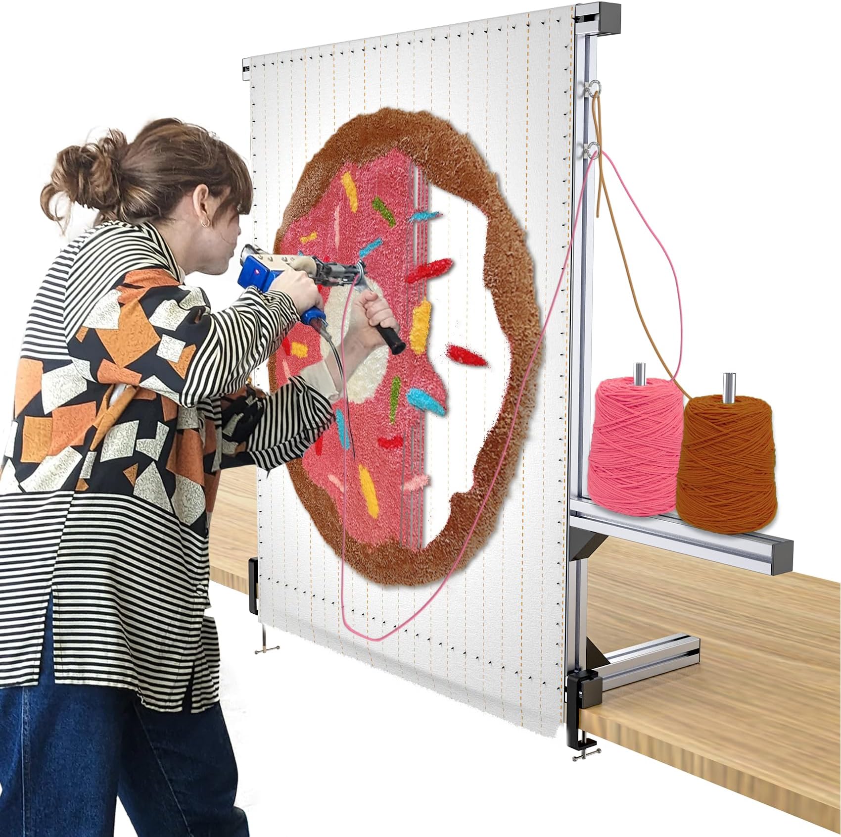 NODOCA Tufting Frame 35.5" Rag Tufting Frame Tufting Kit, Aluminum Metal Tufting Frame for Rug Making, Primary Lifting Cross Stand Tufting Fabric Rug Tuffing Kit Lug Frame for Tufting Equipment Carpet