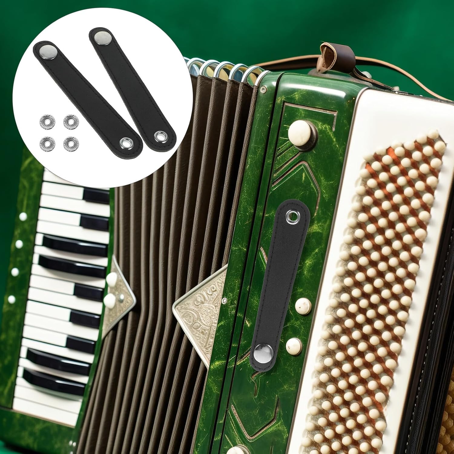 Double-layer Leather Accordion Bellows Straps Accordion Accessory with Buckles Breathable Design for Concerts Practice and Center Distance 10.4cm