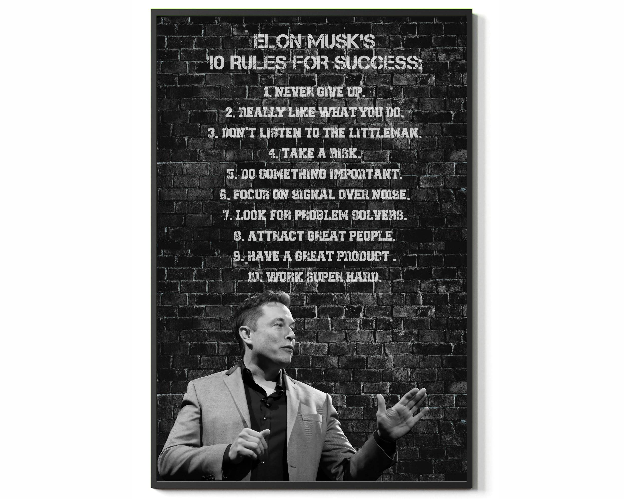 FESOGO Elon Musk 10 Rules For Success Wall Art Home Office School Decor  Motivational Inspirational Elon Musk Quotes Poster UNFRAMED : Amazon.sg:  Home
