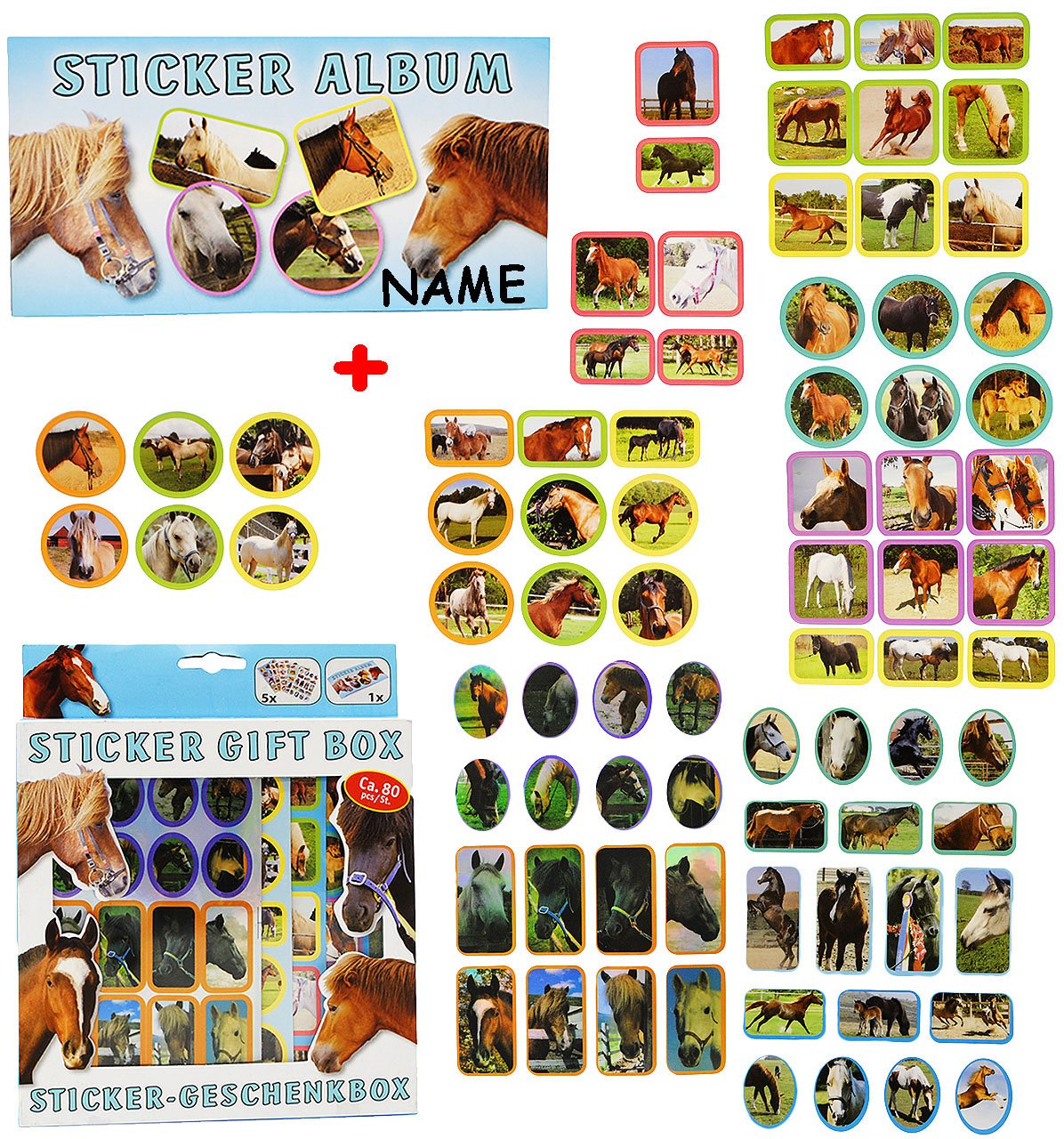240 Stück Pferde & Fohlen Sticker-Set + Stickeralbum – Selbstklebend, Glitzernd, Für Kinder