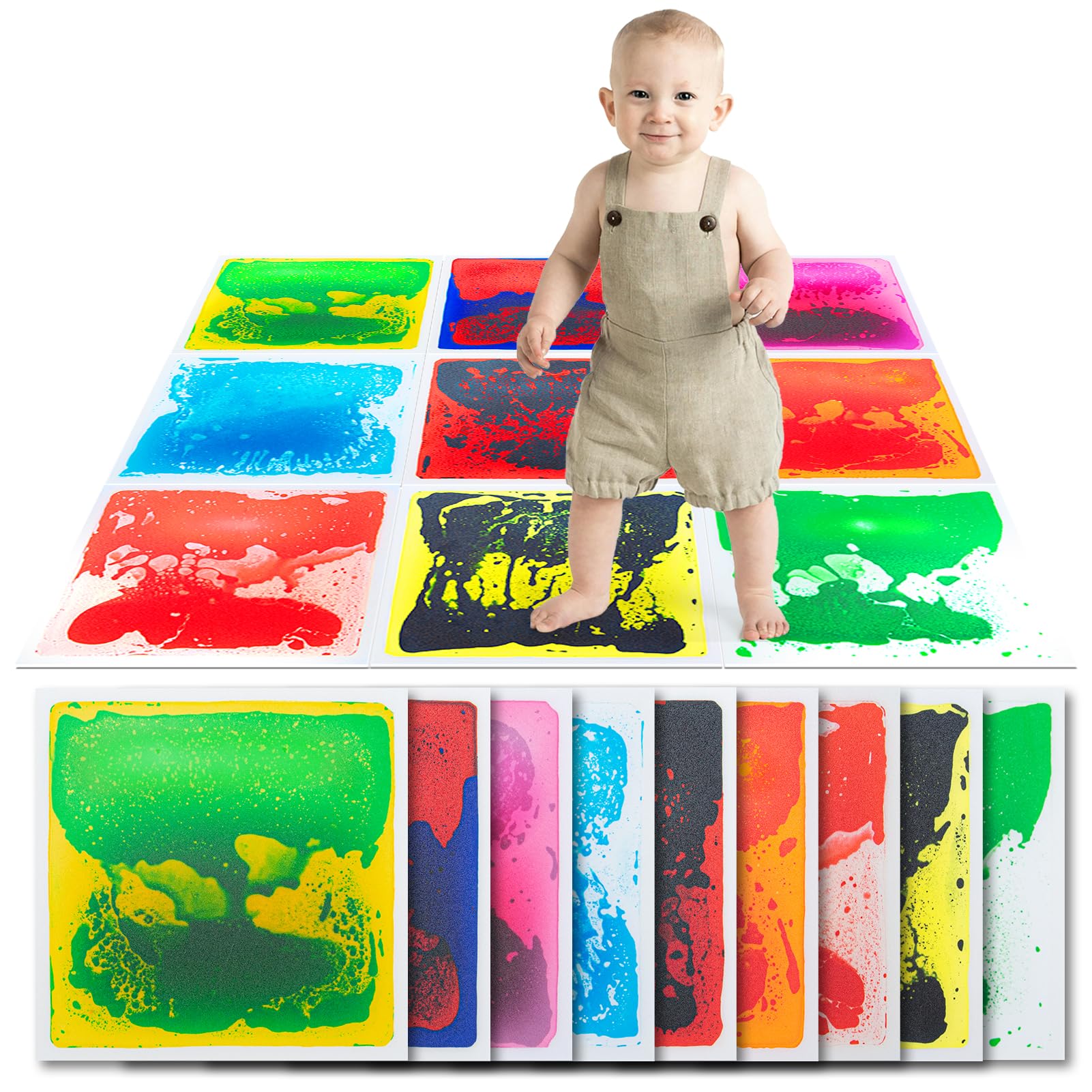 Art3d Liquid Fusion Activity Play Centers for Children, Toddler, Teens, 12" X 12" Pack of 9 Tiles