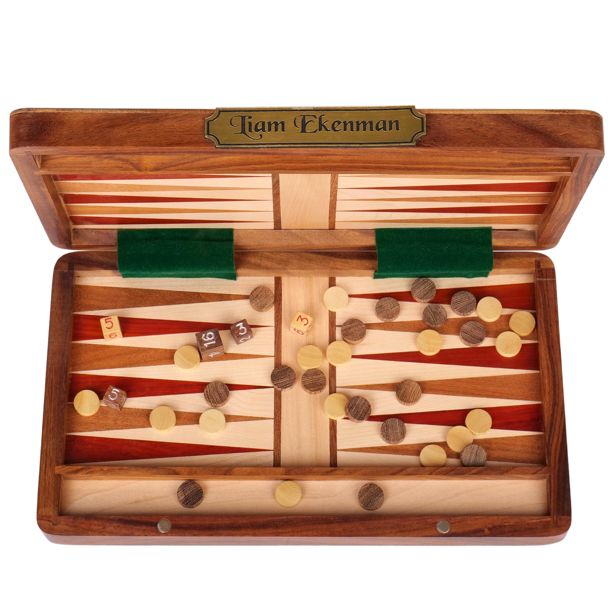 Ensemble de backgammon personnalisé de 40,6 cm fait à la main – Planche en bois de style tavli grec avec dames et dés uniques – Jeu de stratégie personnalisé pour adultes – Ensemble de voyage portable