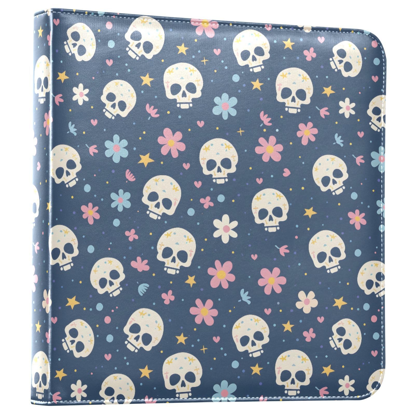 JIPONI Skull with Little Flowers Large Photo Album, DIY Leather Cover Scrapbook Albums for 4x6 5x7 6x8 Pictures, Self Adhesive Memory Book for Wedding, Baby, Family