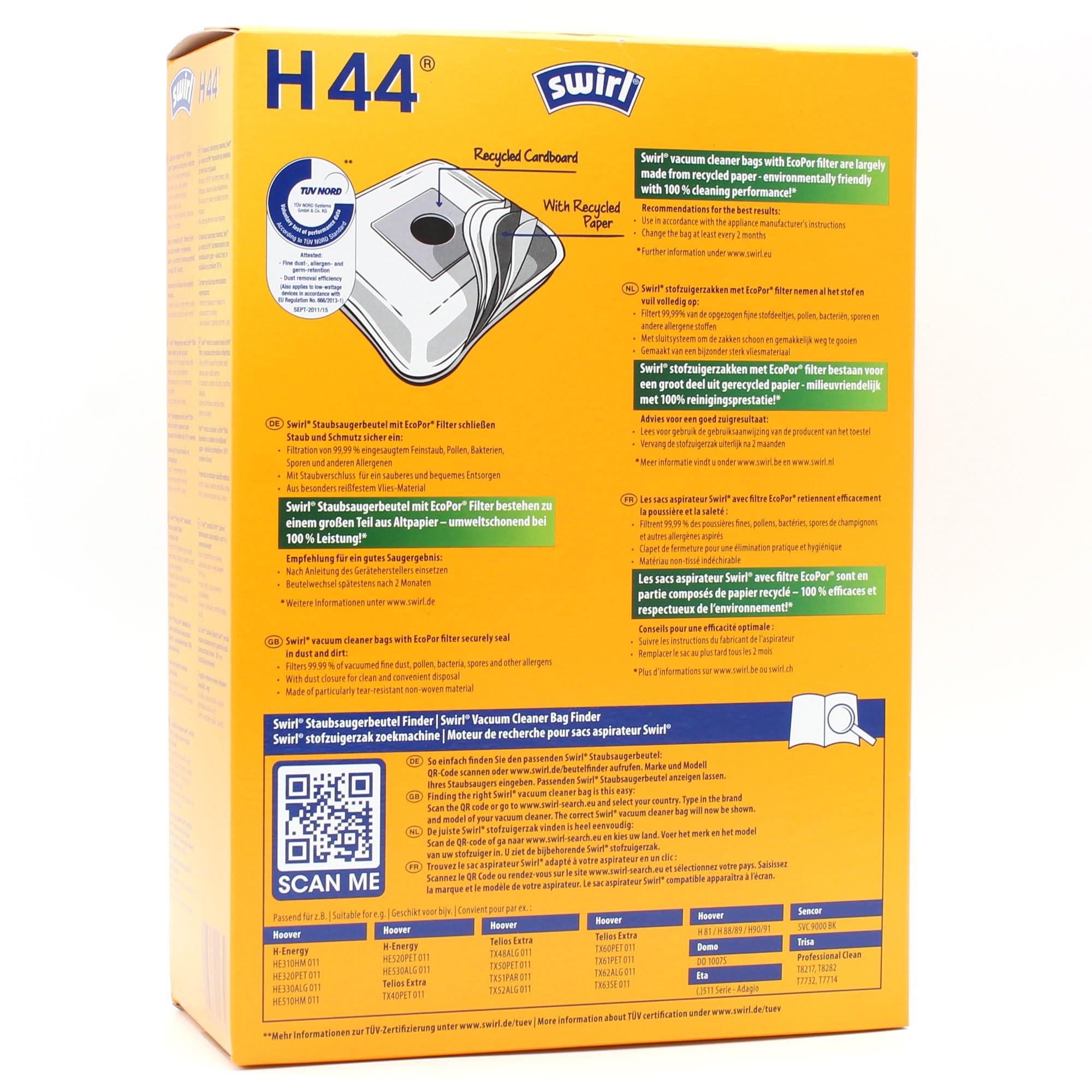PakTrade 8 Sacchetti per aspirapolvere + Perline deodoranti Compatibile con Hoover H88, H 88, H89, H 89, H90, H 90, H91, H 91 | Compatibile con Swirl H44 - H 44 | Deodorante, Accessori, Ricambio