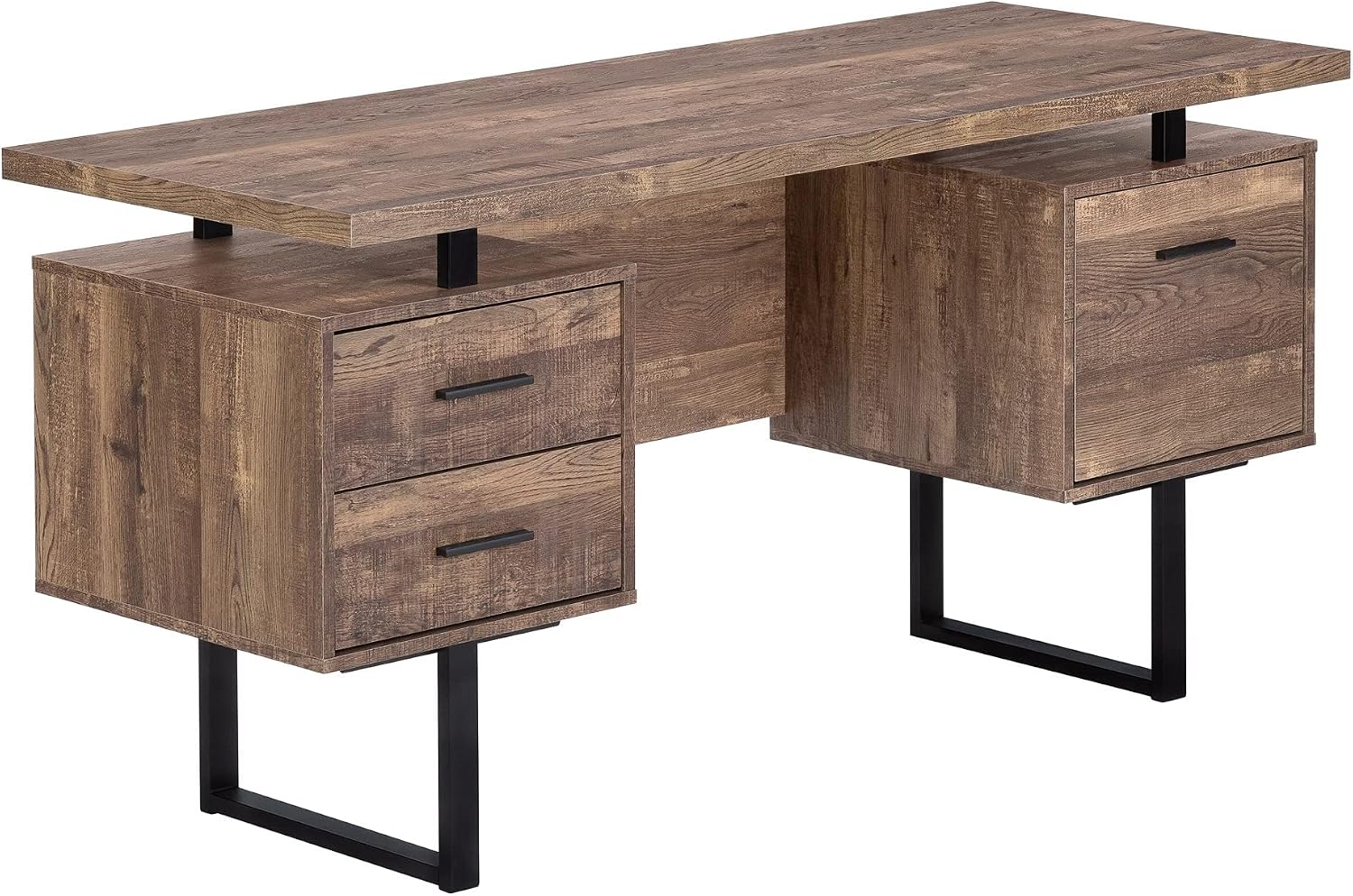 Monarch Specialties Computer Desk with Drawers - Contemporary Style - Home & Office Computer Desk with Metal Legs - 60"L (Brown Reclaimed Wood Look)